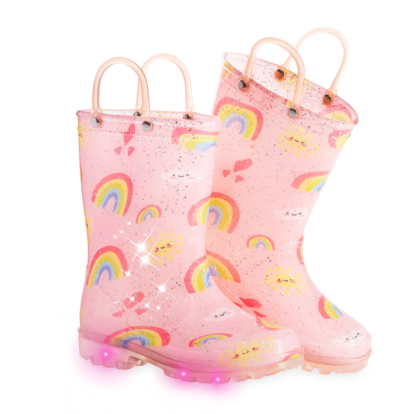 light up pink rainbow rain boots