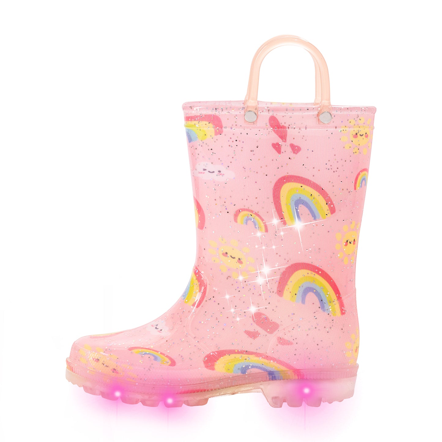 pink rainbow light up kids rain boots