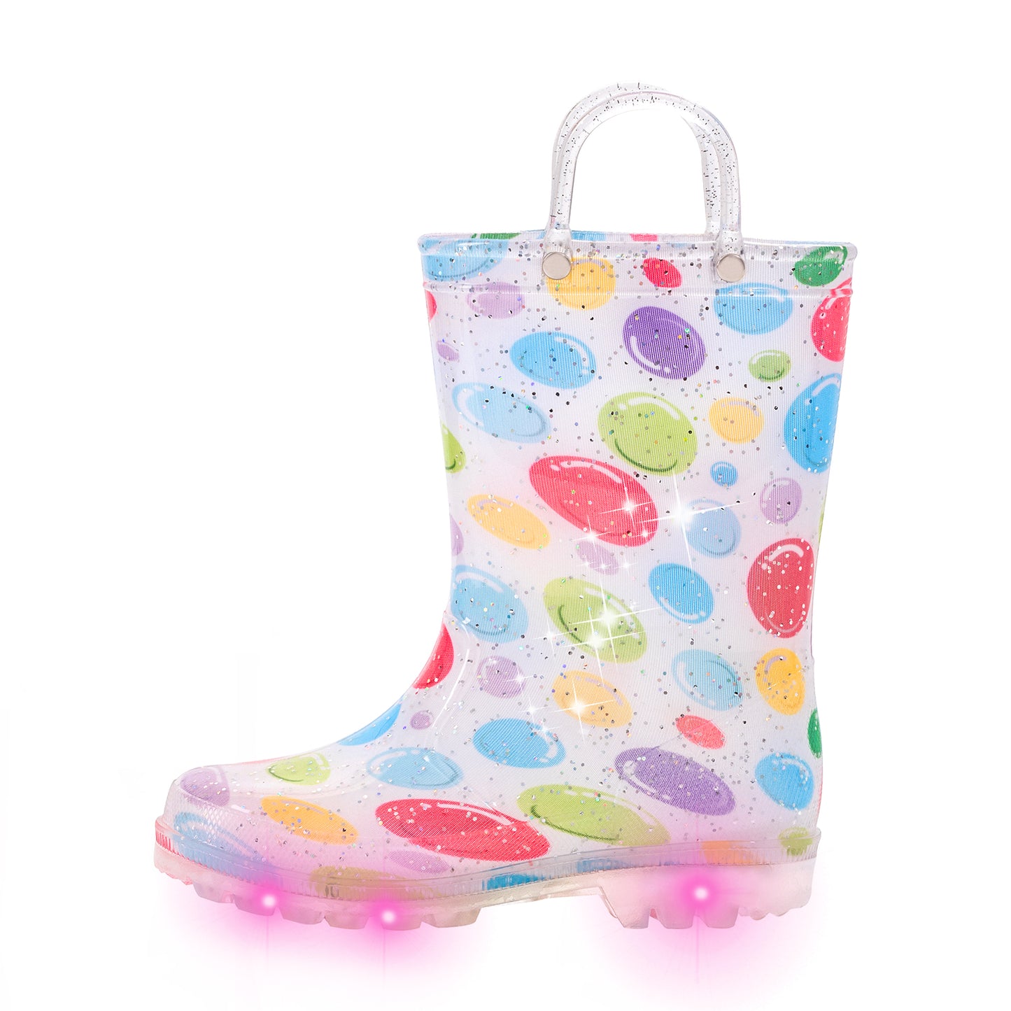 colorfu bubble light up kids rain boots with handles