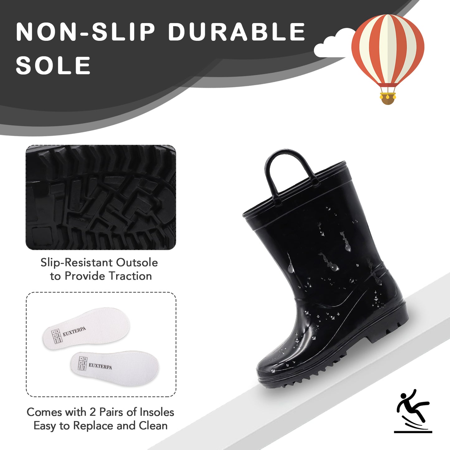 toddler kids solid black rain boots