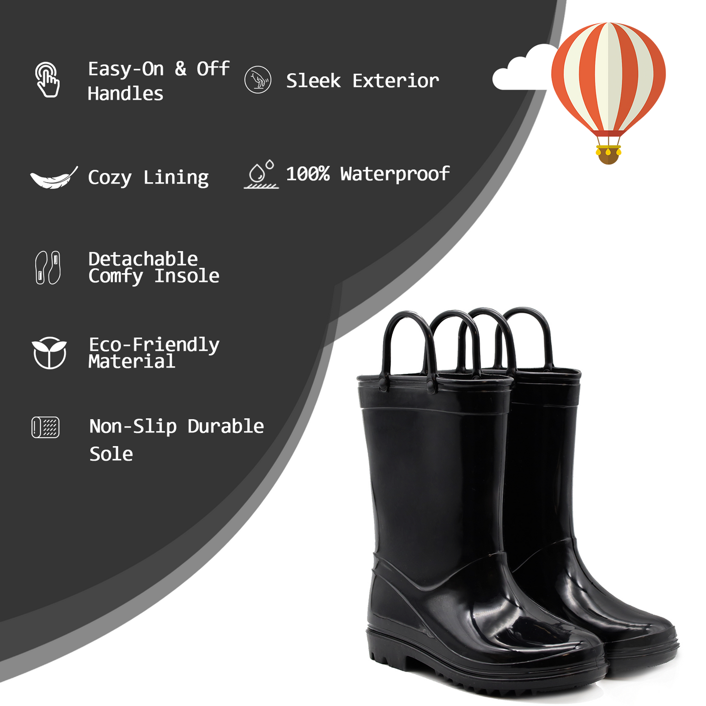toddler kids solid black rain boots