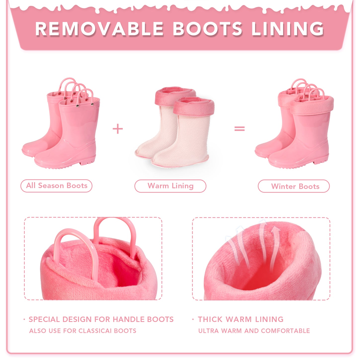 kid toddler solid pink warm rain boots