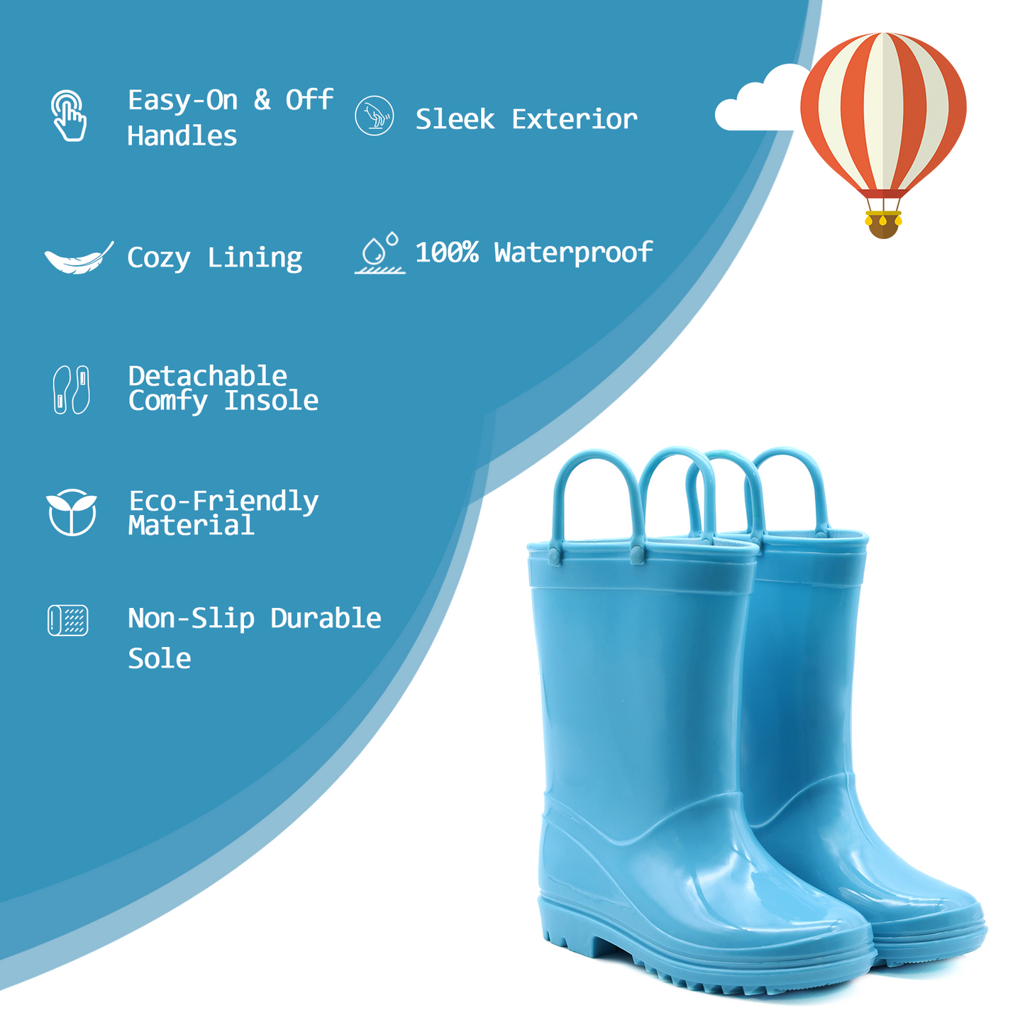 toddler kids solid blue rain boots