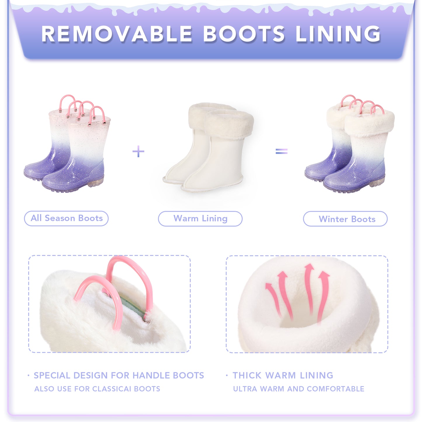 light up purple warm rain boots
