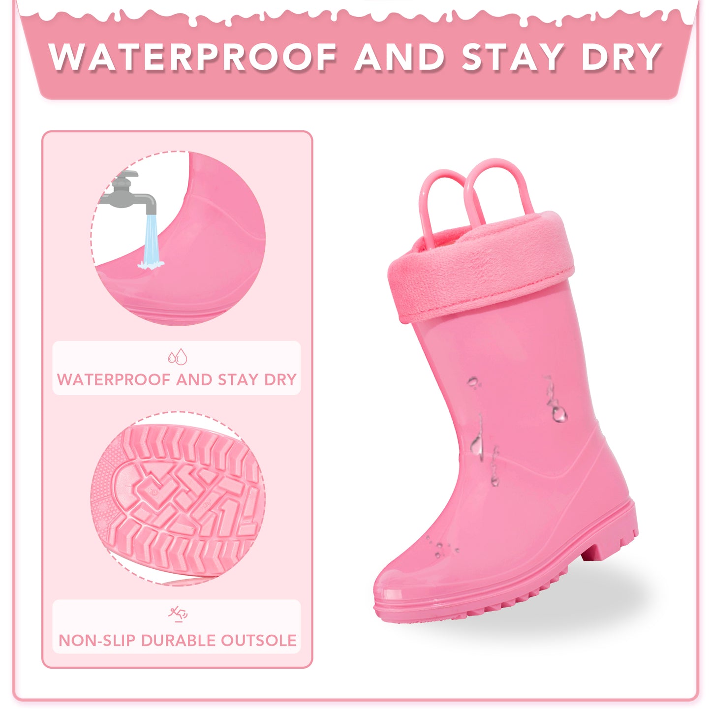 kid toddler solid pink warm rain boots