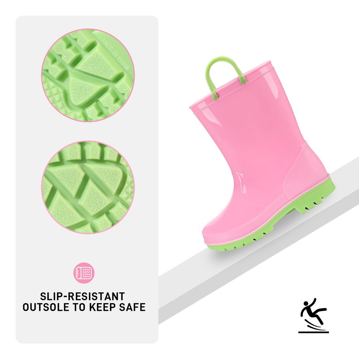 toddler kids contrast pink and yellow contrast rain boots