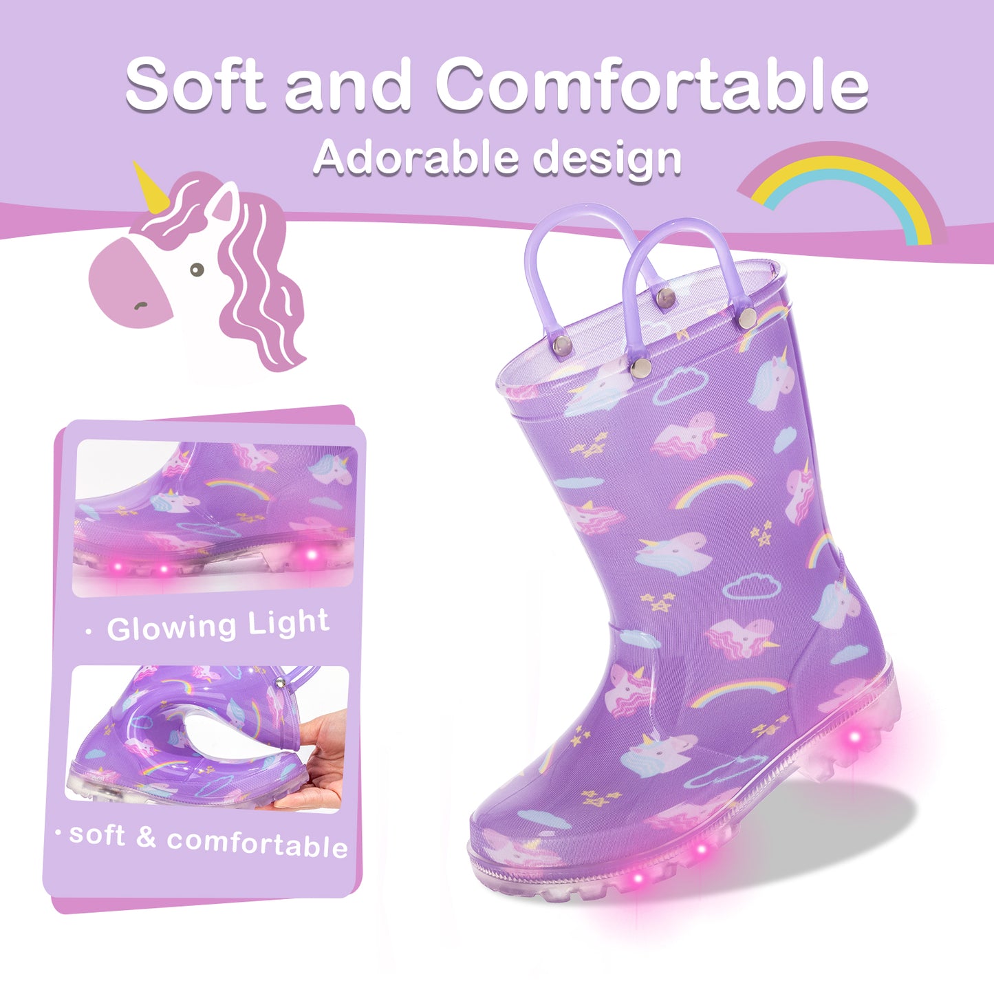 light up purple unicorn rain boots