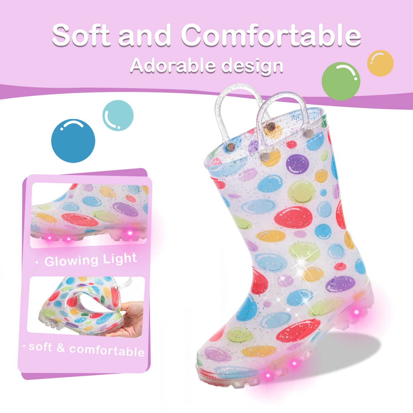 light up colorfu bubblerain boots