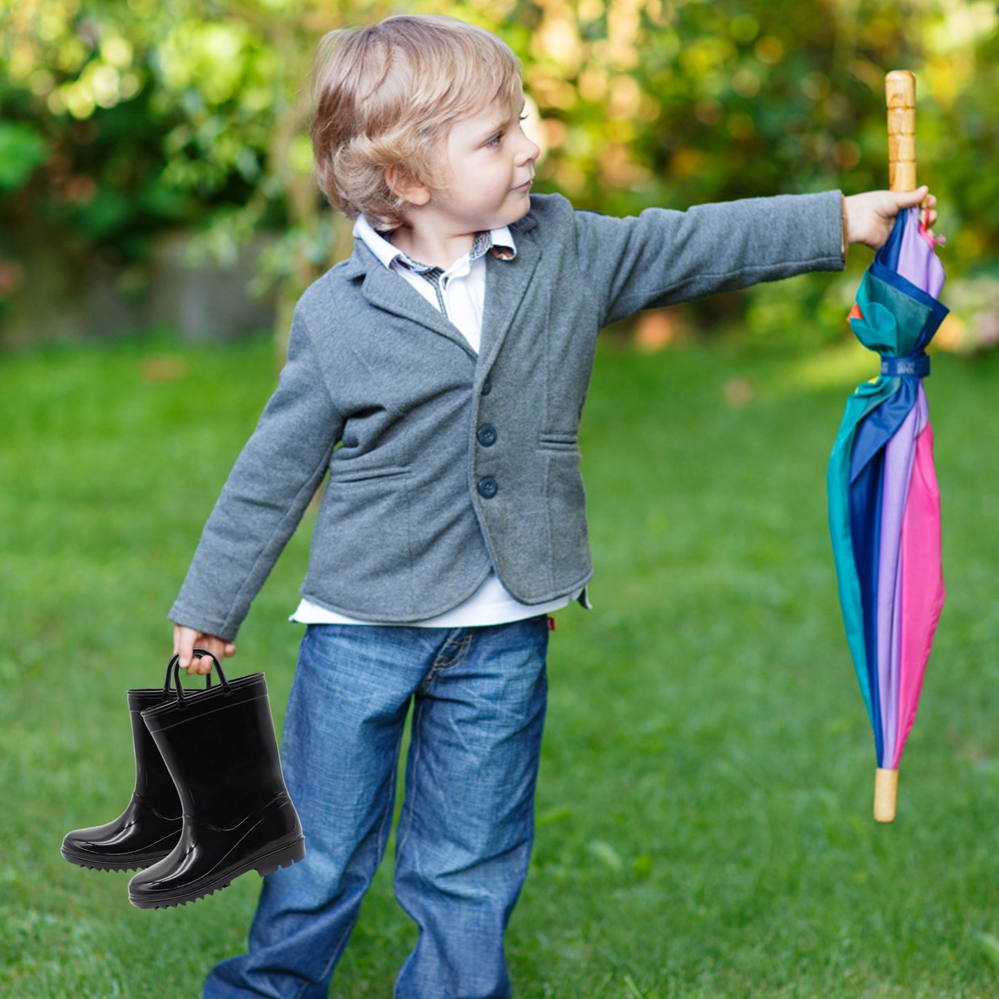 toddler kids solid black rain boots
