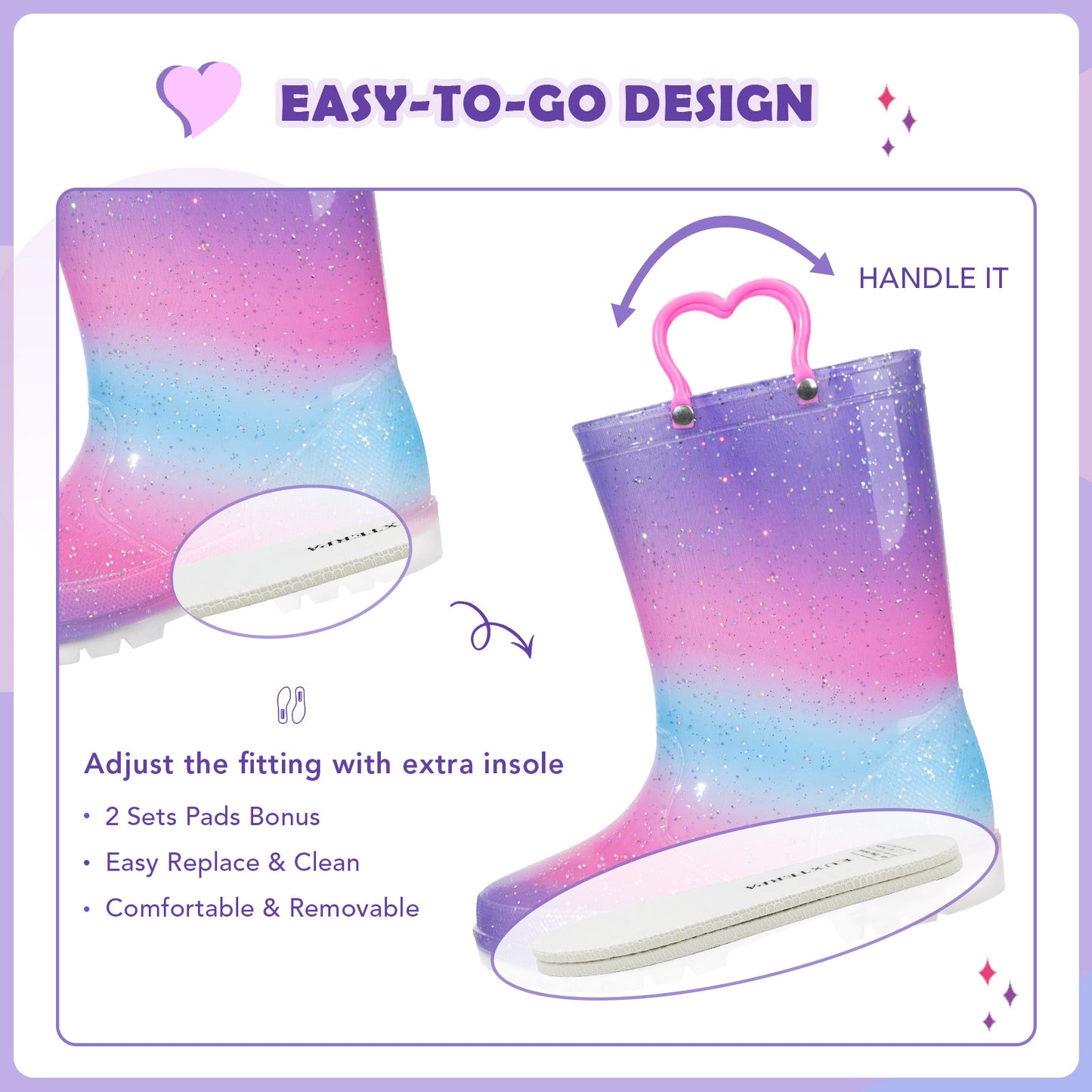 light up kids rain boots with handles