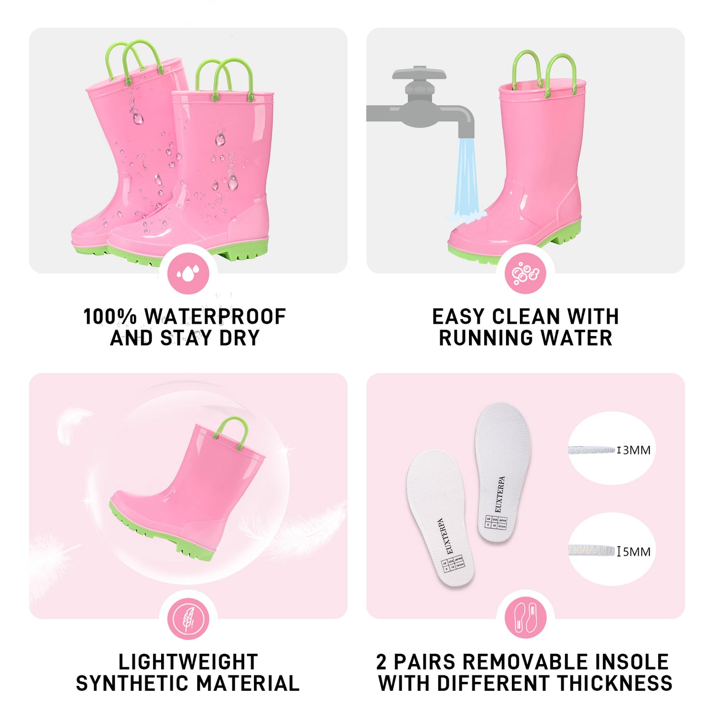 toddler kids contrast pink and yellow contrast rain boots