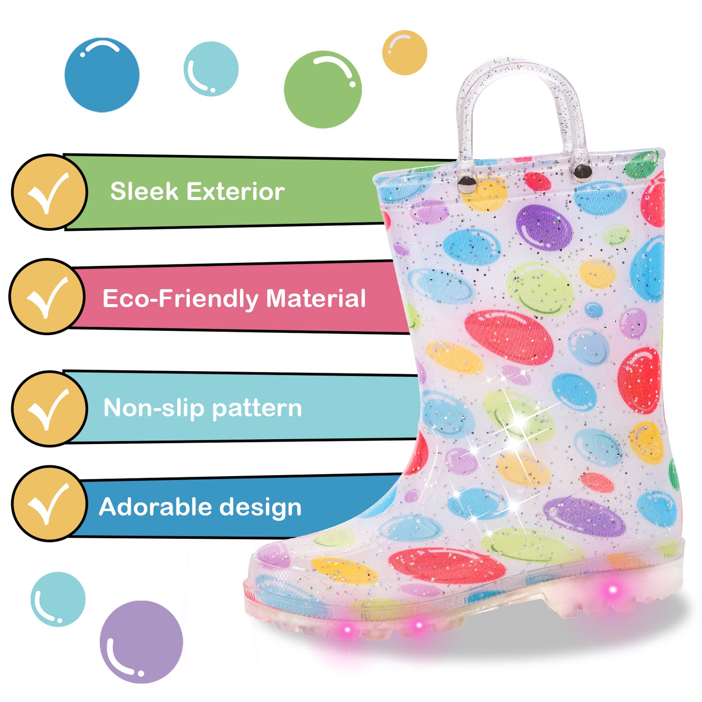 light up colorfu bubblerain boots