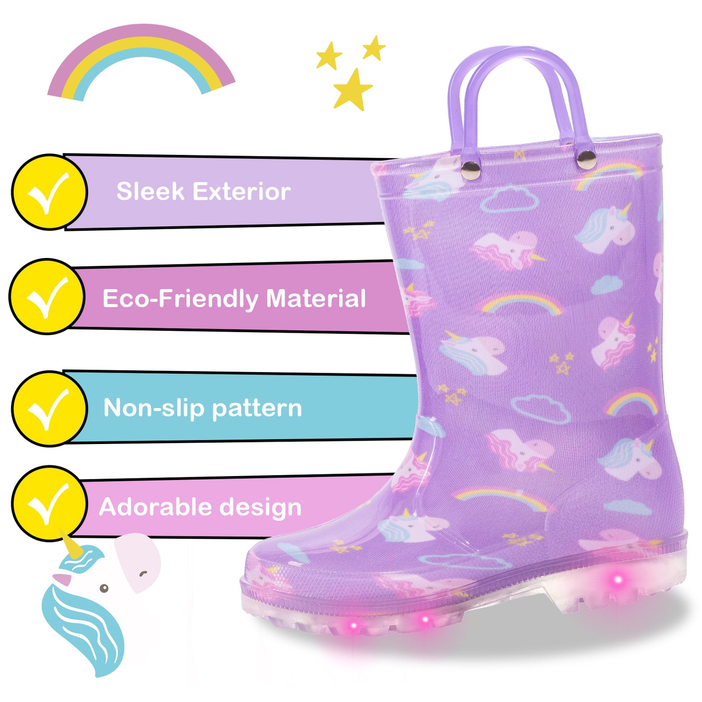 light up purple unicorn rain boots