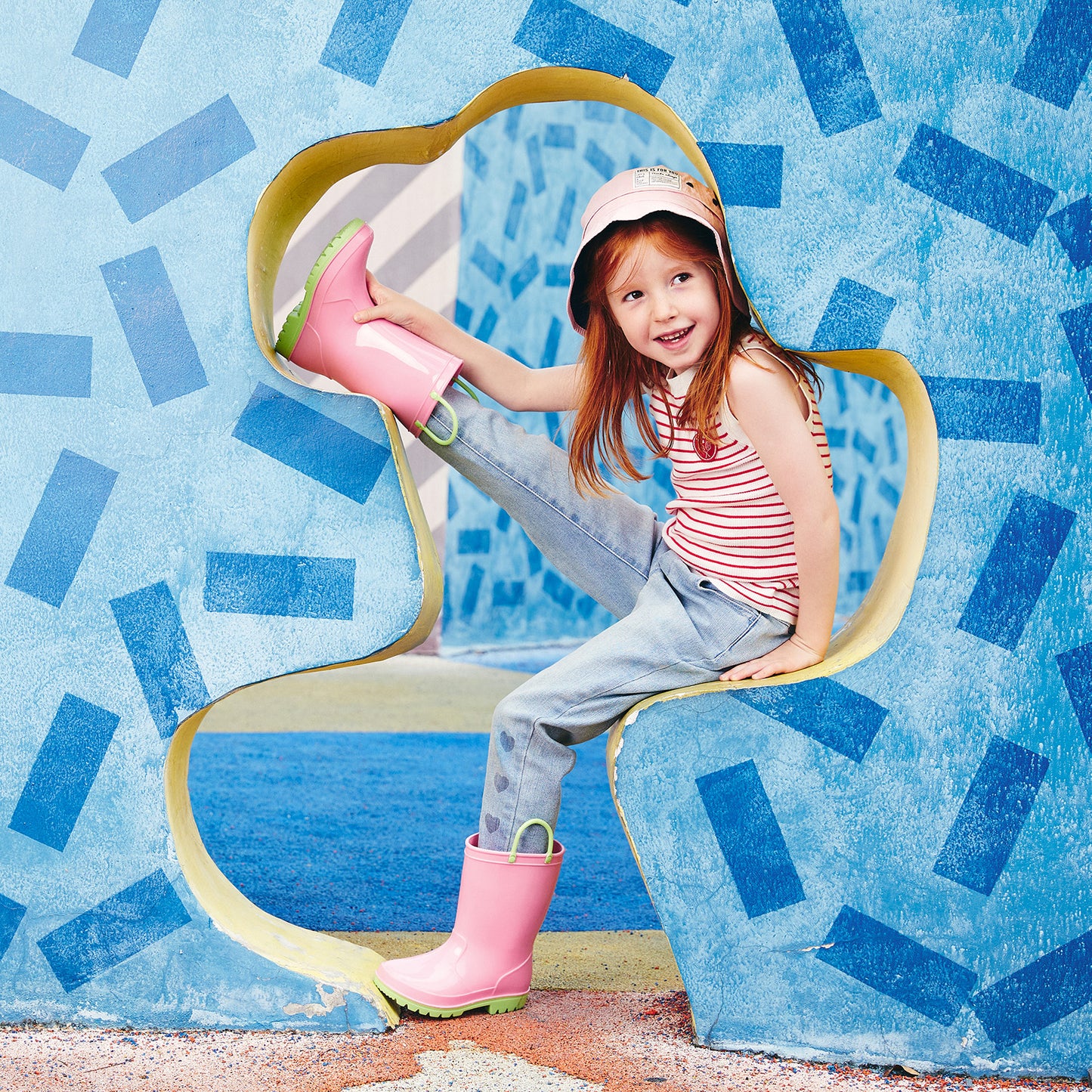 toddler kids contrast pink and yellow contrast rain boots