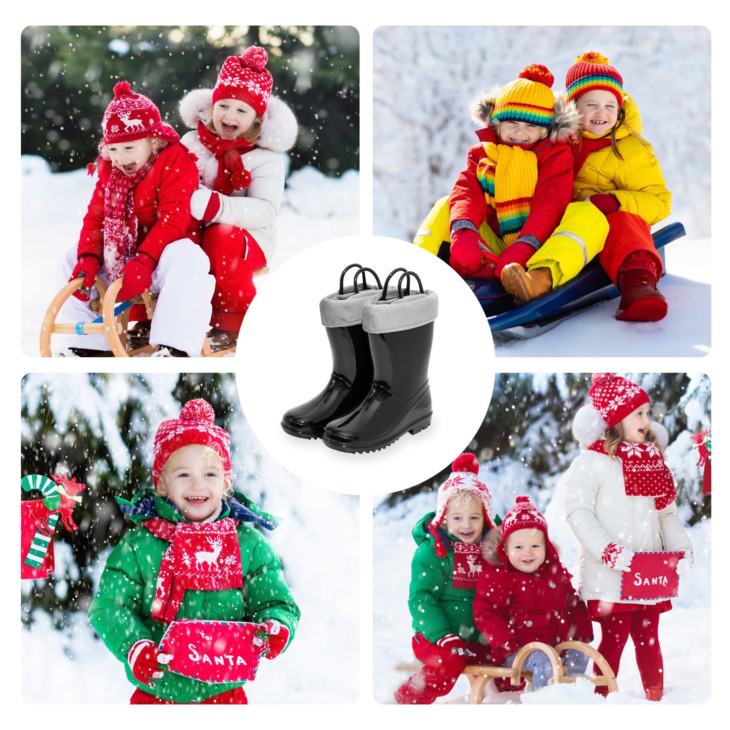 kids winter fleeced rain boots