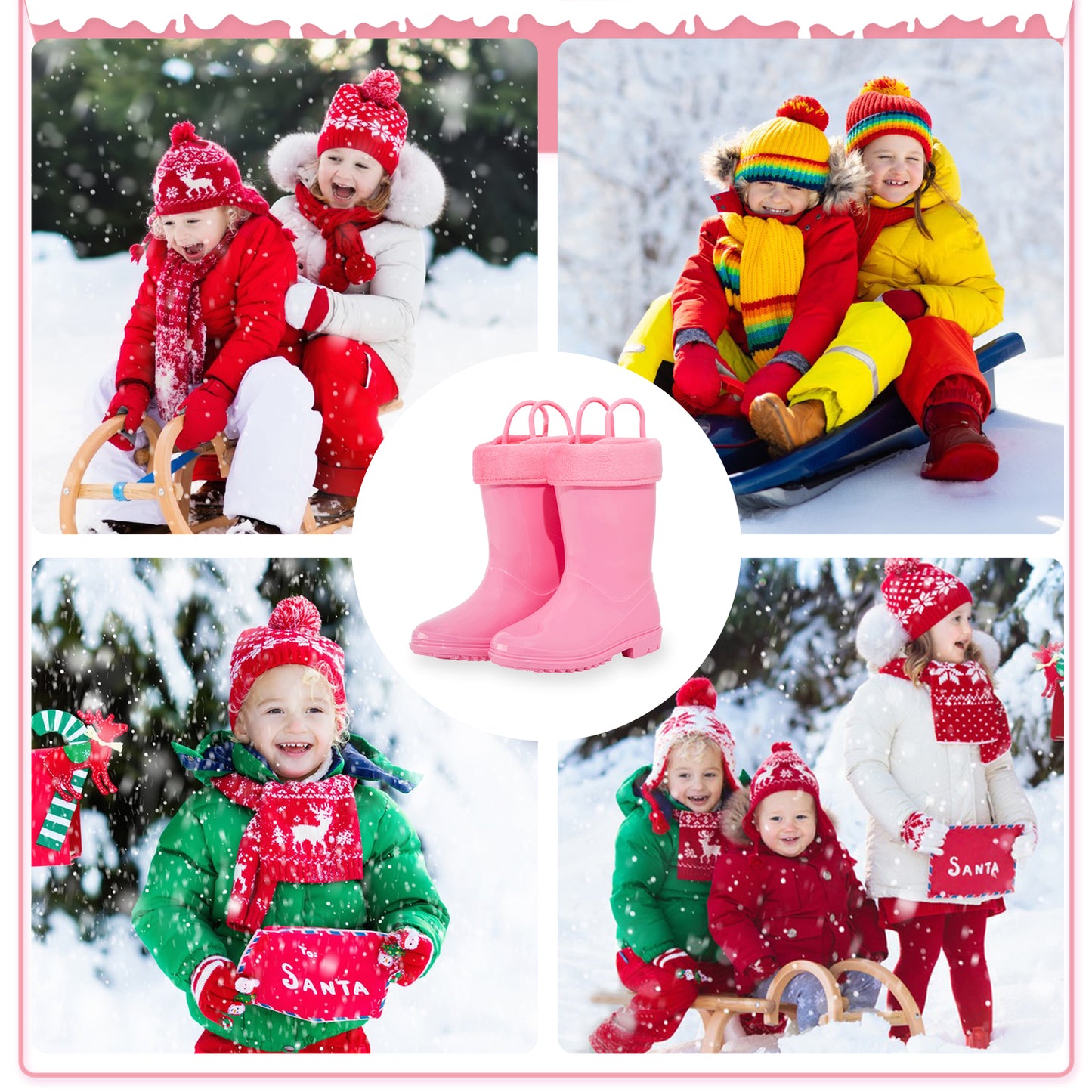kid toddler solid pink warm rain boots