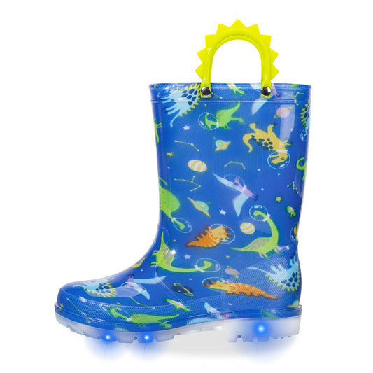 Boy Space Dinosaur Light Up Kids Rain Boots