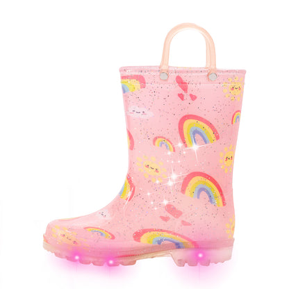 Pink Rainbow Light Up Kids Rain Boots