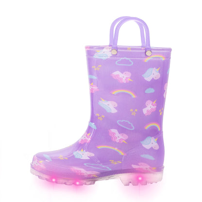Light Up Kids Rain Boots Purple Unicorn