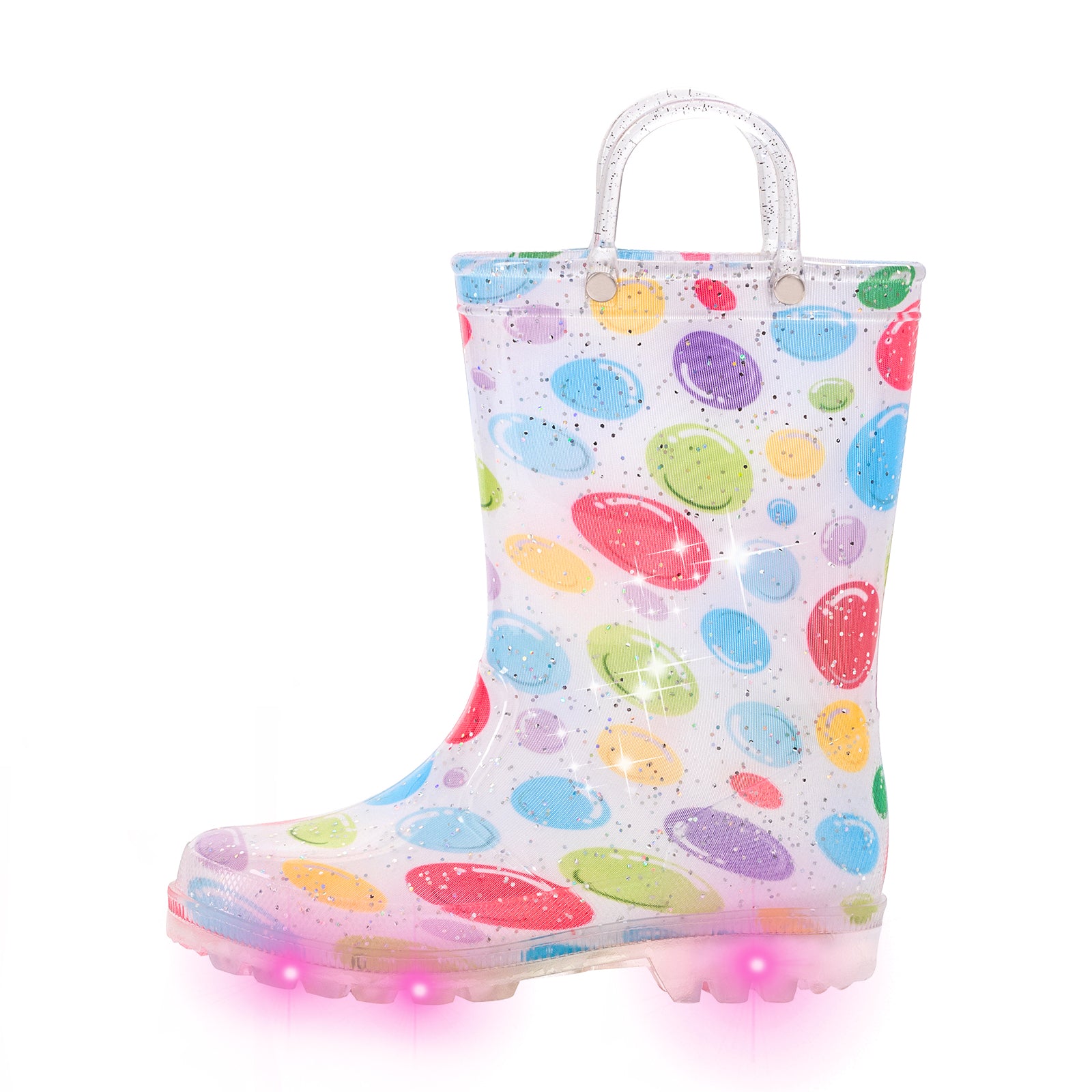  Colorfu Bubble Light Up Kids Rain Boots with Handles