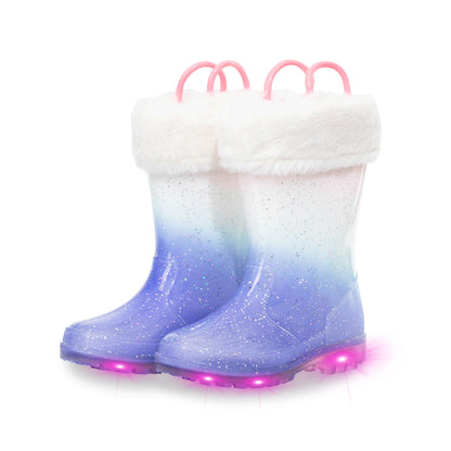 Light Up Purple Warm Rain Boots