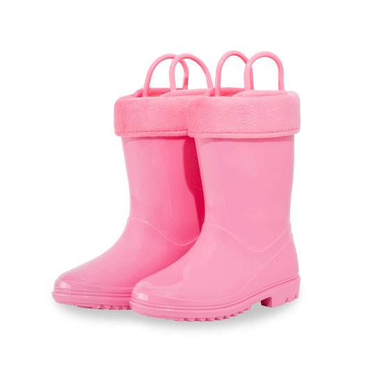 Solid Pink Girls Winter Fleeced Rain Boots