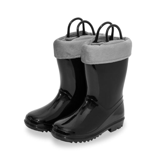 Kid Toddler Solid Black Warm Rain Boots