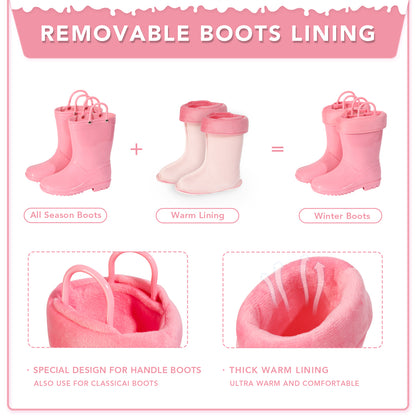 Kid Toddler Solid Pink Warm Rain Boots