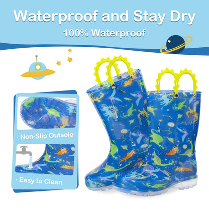 Boy Space Dinosaur Light Up Waterproof Rain Boots
