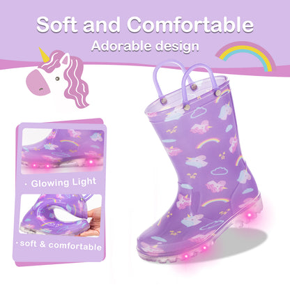 Light Up Purple Unicorn Rain Boots