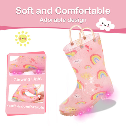 Pink Rainbow Light Up Kids Rain Boots