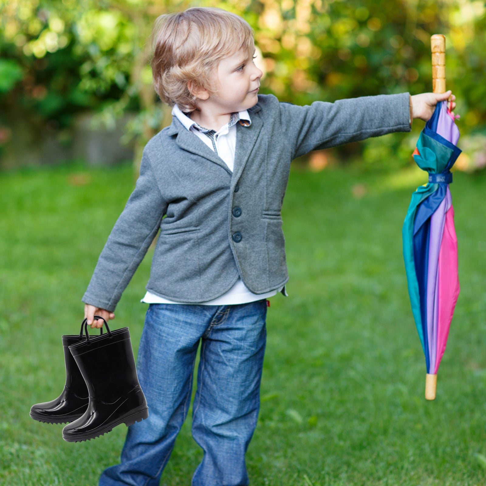 Toddler Kids Solid Black Rain Boots