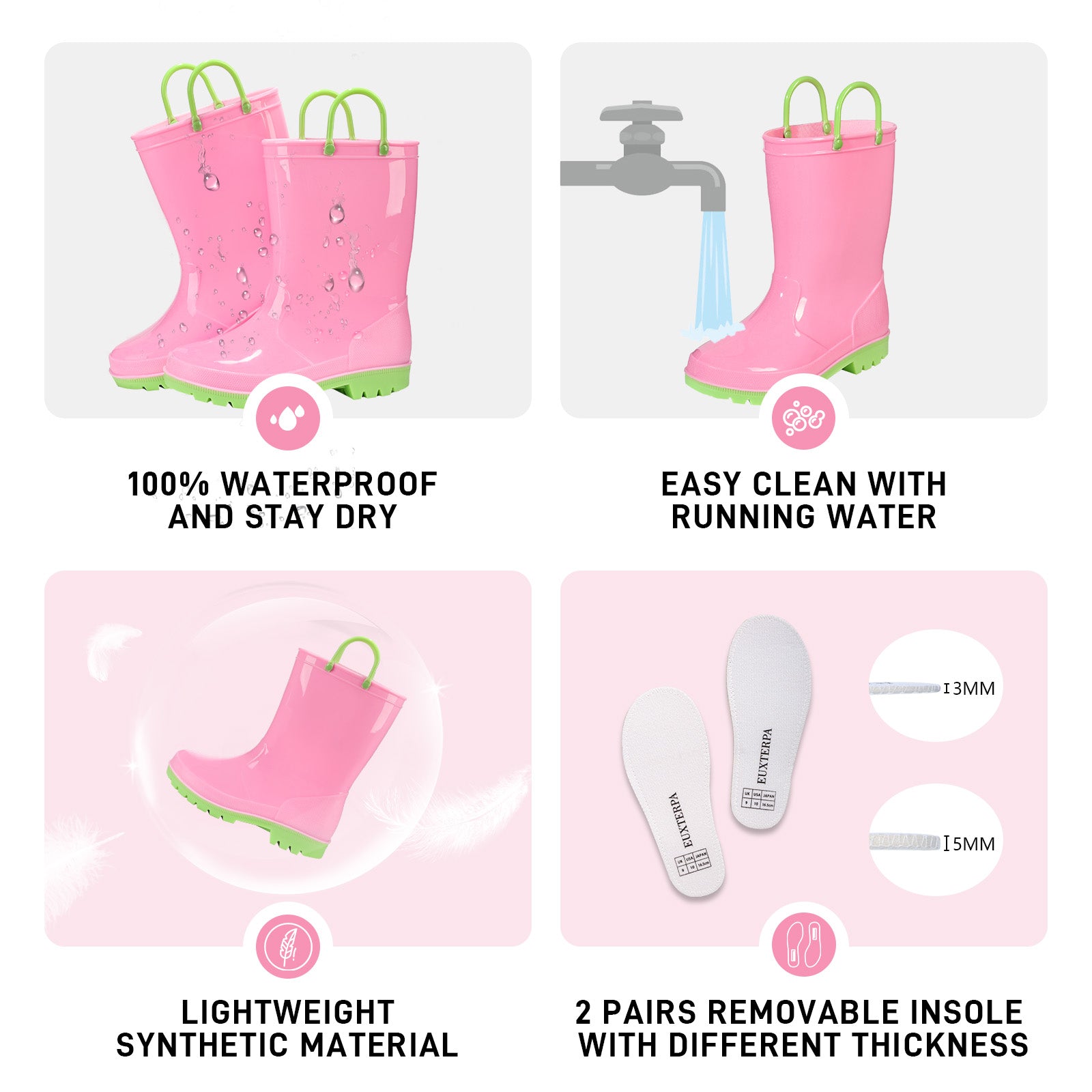 Toddler Kids Contrast Pink and yellow contrast Rain Boots