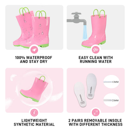 Toddler Kids Contrast Pink and yellow contrast Rain Boots