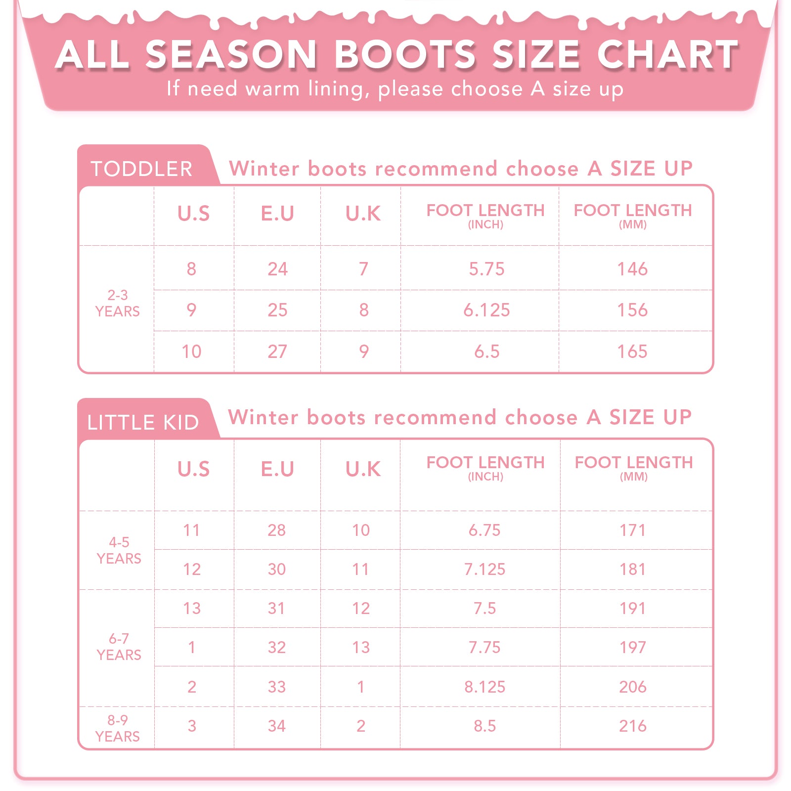 Kid Toddler Solid Pink Warm Rain Boots