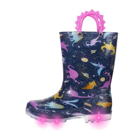 Space Dinosaur Light Up Kids Rain Boots with Handles